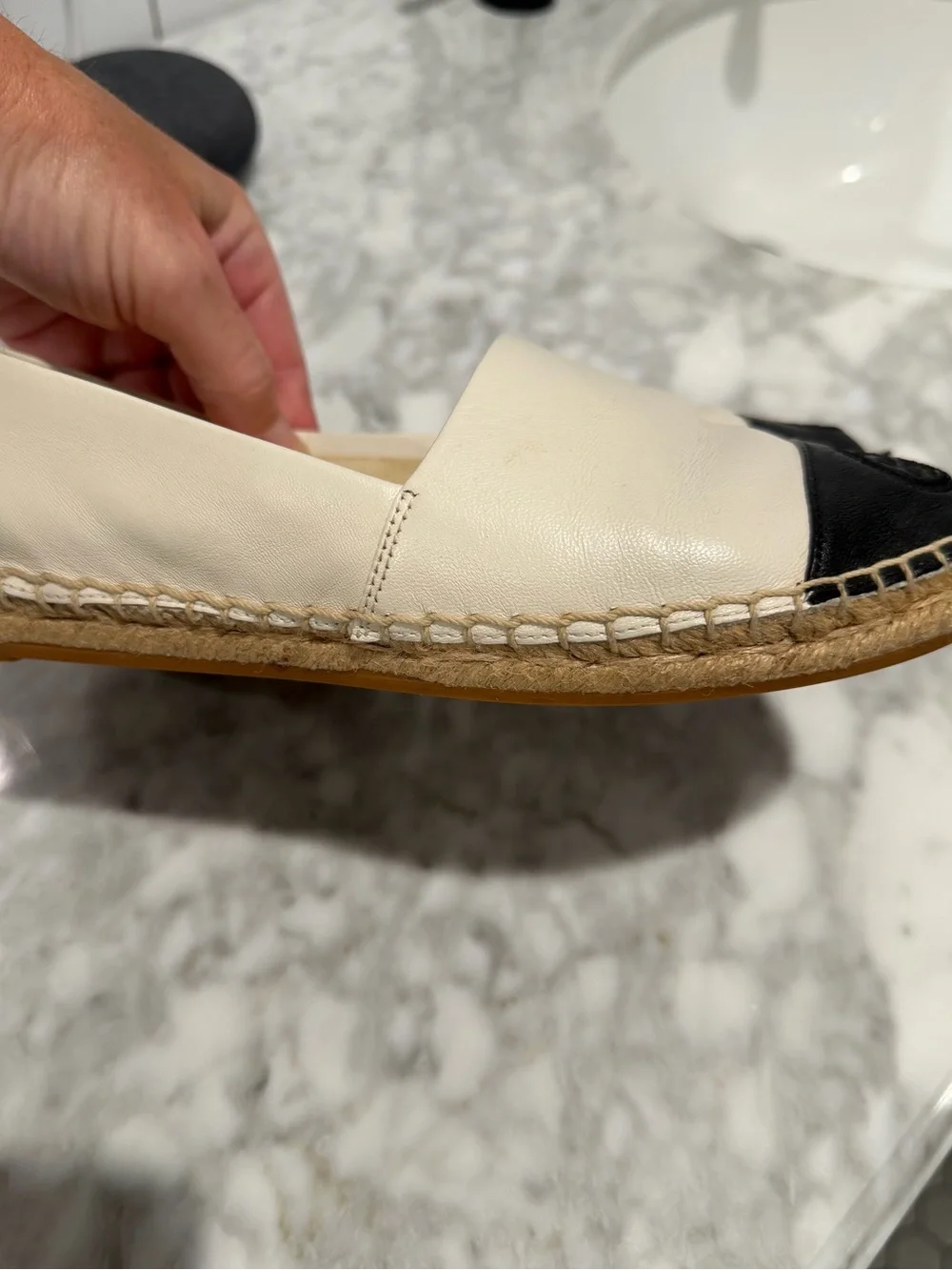 Tory Burch Two-Tone Leather Espadrille — Cream & Black